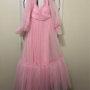 Chic Long Sleeve Pink Tulle Dress